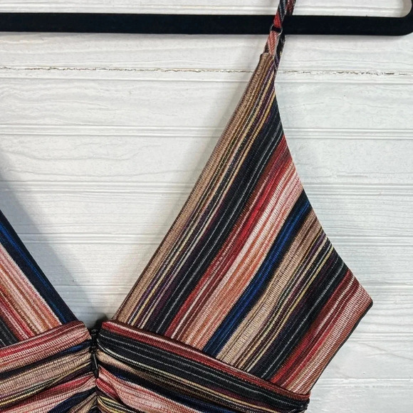 BCBGeneration Multicolored Striped Spaghetti Strap Dress V Neck New Sz 4 - Picture 11 of 16